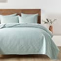 HORIMOTE HOME Sprout Green Queen Size Quilt Set - Soft Microfiber Bedspread with 2 Shams, Lightweight &amp; All-Season Geometric Coverlet for Cozy Bedding