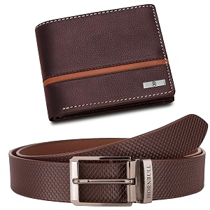 hornbull denial leather combo gift hamper  rfid brown wallet with belt set  mens combo bw69151