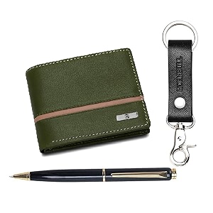 hornbull men leather denial wallet keyring and pen combo gift  wallets men with rfid blocking  wallet combo gift set pn153 green