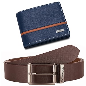 hornbull denial leather combo gift for men  rfid navy wallet with black belt set  mens combo bw30150