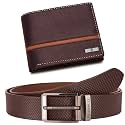 HORNBULL Denial Leather Combo Gift Hamper | RFID Brown Wallet with Belt Set | Mens Combo (BW69151)
