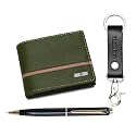 HORNBULL Men Leather Denial Wallet, Keyring and Pen Combo Gift | Wallets Men with RFID Blocking | Wallet Combo Gift Set (PN153), Green