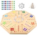 HOROW Wahoo Board Game Wooden Original Board Game Classic 2 Side Painted Fast Track Game for 6 Player and 8 Player with 32 Marbles,8 Dices for Family Game Night(8-Player,Log)