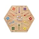 HOROW Wahoo Board Game Wooden Original Board Game 15 inch Classic 2 Side Painted Fast Track Game for 4 Player and 6 Player with 30 Marbles,6 Dices for Family Game Night