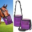 Horse Feed Bag Pack of 2, Feed Bags for Horses with Ventilation Mesh, Comfort Nose Pad Neck Pad, Adjustable Strap, Spill Proof Design for Independent Feeding Grain, Supplements (Purple)