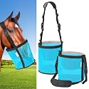 Horse Feed Bag Pack of 2, Feed Bags for Horses with Ventilation Mesh, Comfort Nose Pad Neck Pad, Adjustable Strap, Spill Proof Design for Independent Feeding Grain, Supplements