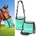 Horse Feed Bag Pack of 2, Feed Bags for Horses with Ventilation Mesh, Comfort Nose Pad Neck Pad, Adjustable Strap, Spill Proof Design for Independent Feeding Grain, Supplements (Mint)