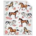 Horse Pink Rose Throw Blanket - ​Super Soft Flannel Fleece Blanket for Gifts, Plush Lightweight Fuzzy Cozy Blanket Microfiber for Couch Sofa Bed All Season S 50"x40" for Kids