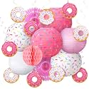 19 Pcs Donut Birthday Party Decorations Lanterns Hanging, Pink