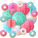 19 Pcs Donut Birthday Party Decorations Lanterns Hanging, Sweet Colors