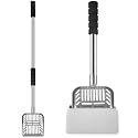 Hortsun 32 Inch Cat Litter Scooper Metal Long Handle Cat Litter Scoop, Gray