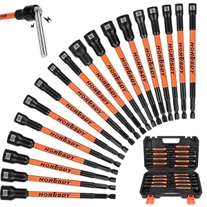 horusdy 18pcs nut driver set sae and metric impact magnetic nut driver for impact drill 6 inch extra long nut drivers cr-v steel 1434 hex shank quick change with storage case