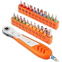 HORUSDY 23pc 1/4" Ultra Low Profile Mini Ratchet Screwdriver Set – Tamper Resistant Star Bits, 90 Degree Right Angle Offset Reversible Drive Handle, High Torque Close Quarters Tool with Multi Hex Bits