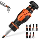 HORUSDY Magnetic Portable Screwdriver Bit Set: 8-in-1 Ratcheting Screw Driver Includes 1/4”Bit Driver Holder, 7 Screwdriver Bits with Phillips, Slotted, Square, Hex, for Garage &amp; Daily Repair