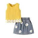 Hoscotch Girls Floral Yellow Sleeveless Skirt Set