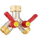 Hose Splitter 2 Way, Brass High Flow Garden Hose Splitter Heavy Duty, Hose Connector, Water Spigot Splitter, Full Flow Faucet Splitters with shutoff, 3/4” GHT Inlet