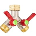 Hose Splitter 2 Way, High Flow Garden Hose Splitter, 3/4” Ght Inlet Brass Heavy Duty Hose Converter, Full Flow water 2 Way Faucet hose splitter, Long Handle Hose Valve Large Outlet.
