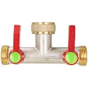 Hose Splitter 2 Way, High Flow Garden Hose Splitter, 3/4” Ght Inlet Brass Heavy Duty Hose Converter, water 2 Way Faucet hose splitter, Long Handle Hose Valve Large Outlet.