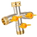 Hose Splitter 3 Way, High Flow Garden Hose Splitter, 3/4” Ght Inlet Brass Heavy Duty Hose Converter, water 3 Way Faucet hose splitter, Long Handle Hose Valve Large Outlet.