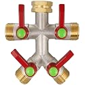 Hose Splitter 4 Way, High Flow Garden Hose Splitter, 3/4” Ght Inlet Brass Heavy Duty Hose Converter, Full Flow water 4 Way Faucet hose splitter, Long Handle Hose Valve Large Outlet.