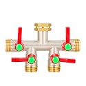 Hose Splitter 4 Way, High Flow Garden Hose Splitter, 3/4” GHT Inlet Brass Heavy Duty Hose Converter, Full Flow Water 4 Way Faucet Hose Splitter, Long Handle Hose Valve Large Outlet.