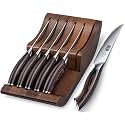HOSHANHO Steak Knives Set of 6 with Block, 4.5 In Serrated Steak Knife Set
