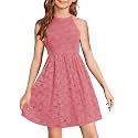 HOSIKA Flower Girl Dress Halter Neck Elegant Floral Lace A-line Party Dress