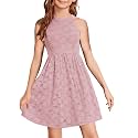 HOSIKA Flower Girl Dress Halter Neck Elegant Floral Lace A-line Party Dress