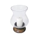 HOSLEY Pillar Candle Holder Beautiful Table Top Candle Holder with Pillar Candle Wood &amp; Glass, Clear, Pack of 1