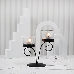 HOSLEY Clear Glass Tealight Candle HoldersBlack Tealight