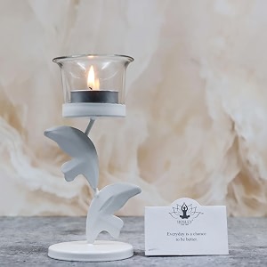 Hosley White Leaves Decorative Tealight Holder G66375