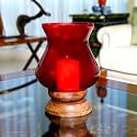 HOSLEY Pillar Candle Holder Beautiful Table Top Candle Holder with Pillar Candle Wood &amp; Glass, Red, Pack of 1