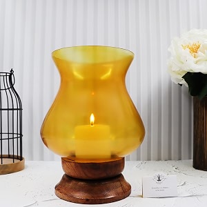 hosley pillar candle holder beautiful table top candle holder with pillar candle wood amp glass yellow pack of 1
