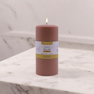 hosley long hazelnut creme fragrance brown pillar candles soy amp paraffin wax candles for home decor party wedding gifting90 hours burn timediwali decordiwali decoration for home pack of 1