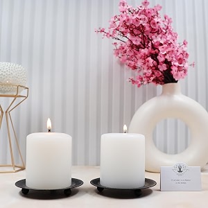 hosley iron pillar candle holderscandle stand table centerpiece with two free pillar candles 3 inch size perfect for home decor wedding parties living room dining room pack of 2black