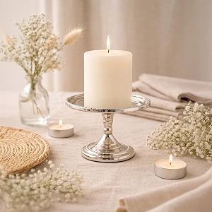 hosley metal pillar candle holders silver pillar candle holders table centerpiece with one pillar candle candle stand perfect for home decor living room dining room pack of 1 gold