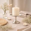 HOSLEY Metal Pillar Candle Holders| Silver Pillar Candle Holders Table Centerpiece with One Pillar Candle| Candle Stand Perfect for Home Decor Living Room Dining Room| Pack of 1 (Gold)