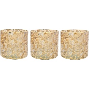 hosley mosaic glass votive tealight candle holder with set of 6 free tealightsgold tealight holder perfect for home decor birthday wedding living room4 inch diameterpack of 3 4 inch long