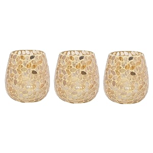 hosley mosaic glass votive tealight candle holder with set of 6 free tealightsgold tealight holder perfect for home decor birthday wedding living room375 inch diameterpack of 3 4 inch long