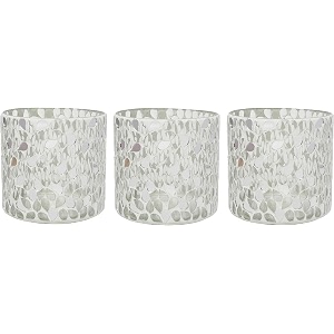 hosley mosaic glass votive tealight candle holder with set of 6 free tealightssilver tealight holder perfect for home decor birthday wedding parties4 inch diameterpack of 3 4 inch long each