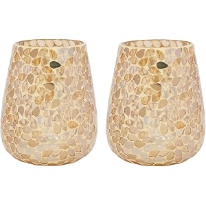 hosley mosaic glass votive tealight candle holder with set of 6 free tealightsgold tealight holder perfect for home decor birthday wedding living room45 inch diameterpack of 2 55 inch long