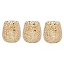 Hosley Mosaic Glass Votive Tealight Candle Holder with Set of 6 Free Tealights|Gold Tealight Holder Perfect for Home Decor, Birthday, Wedding, Living Room|3.75 Inch Diameter(Pack of 3, 4 Inch Long)