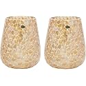 Hosley Mosaic Glass Votive Tealight Candle Holder with Set of 6 Free Tealights|Gold Tealight Holder Perfect for Home Decor, Birthday, Wedding, Living Room|4.5 Inch Diameter(Pack of 2, 5.5 Inch Long)
