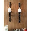 Hosley Metal Candle Holder (7.5 cm x 3.7 cm x 20 cm, Black, Set of 2)