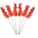 Hosley Set of 6 Floral Stem Orchid Phalaenopsis Salmon - Artificial Flowers for Outdoors and Home Decor - Flores Artificiales para Decoracion, Ideal for Vases, Weddings, Spa, Parties