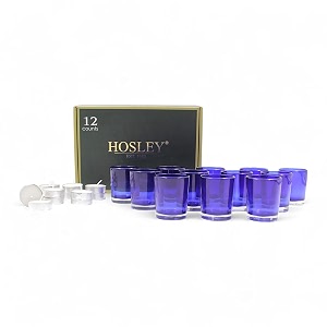 hosley votive glass candles tealight candle holder with free tealights for home decoration pack of 12 blue