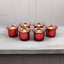 HOSLEY Votive Tealight Glass Candle Holder| Red Tealight Glass Candle Holder Perfect for Home Decor Birthday Wedding Parties|4.5 cm Diameter| Pack of 6 (4.5 cm Long Each with Pack of 6 Tealights