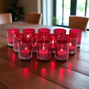 hosley votive glass candles tealight candle holder with free tealights for home decoration pack of 12 red