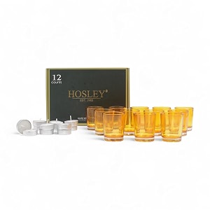 hosley votive glass candles tealight candle holder with free tealights for home decoration pack of 12 yellow