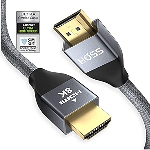 hoss 8k certified 48gbps ultra high speed hdmi 21 cable best hdmi arc cable for soundbar to tv compatible with apple tvxboxps5 accessories-2 meters66 feet grey